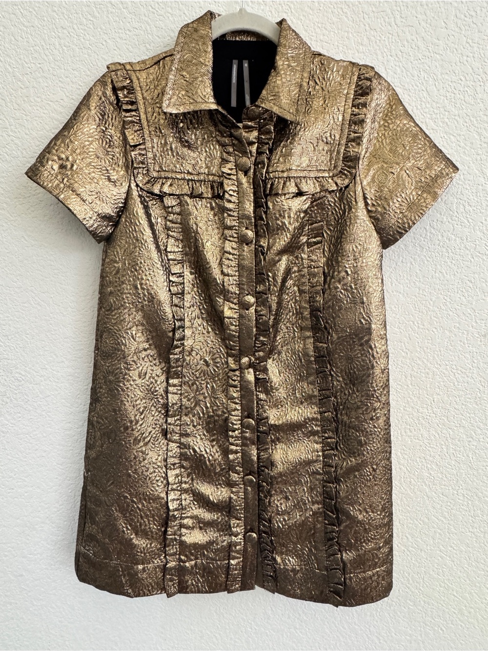 Anthropologie Metallic Bronze Short-Sleeve Shirt Dress size XS - Picture 5 of 8